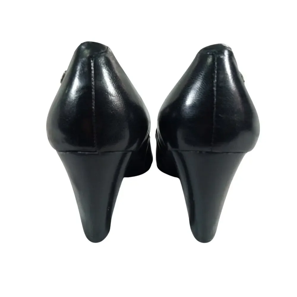 ETIENNE AIGNER! BLACK GENUINE LEATHER MODERATE HEELED CLASSIC PUMPS, HEELS! 7.5M